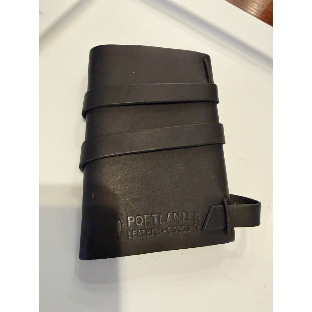 Portland Leather Goods Black Leather Wrap Journal Turquoise Stone Button Accent